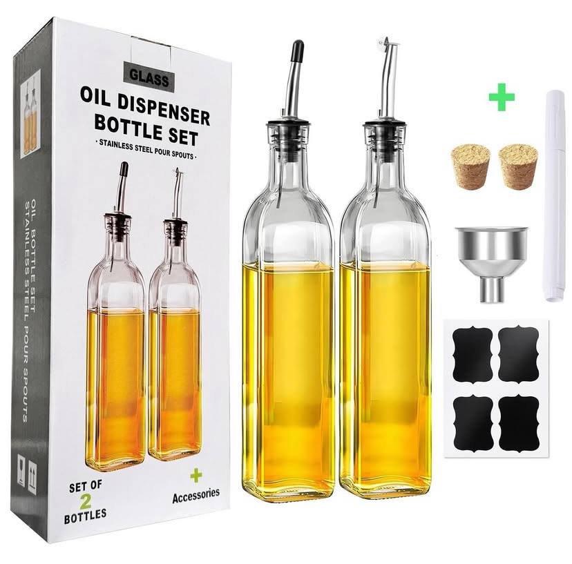 2pcs clear glass oil bottle dispenser