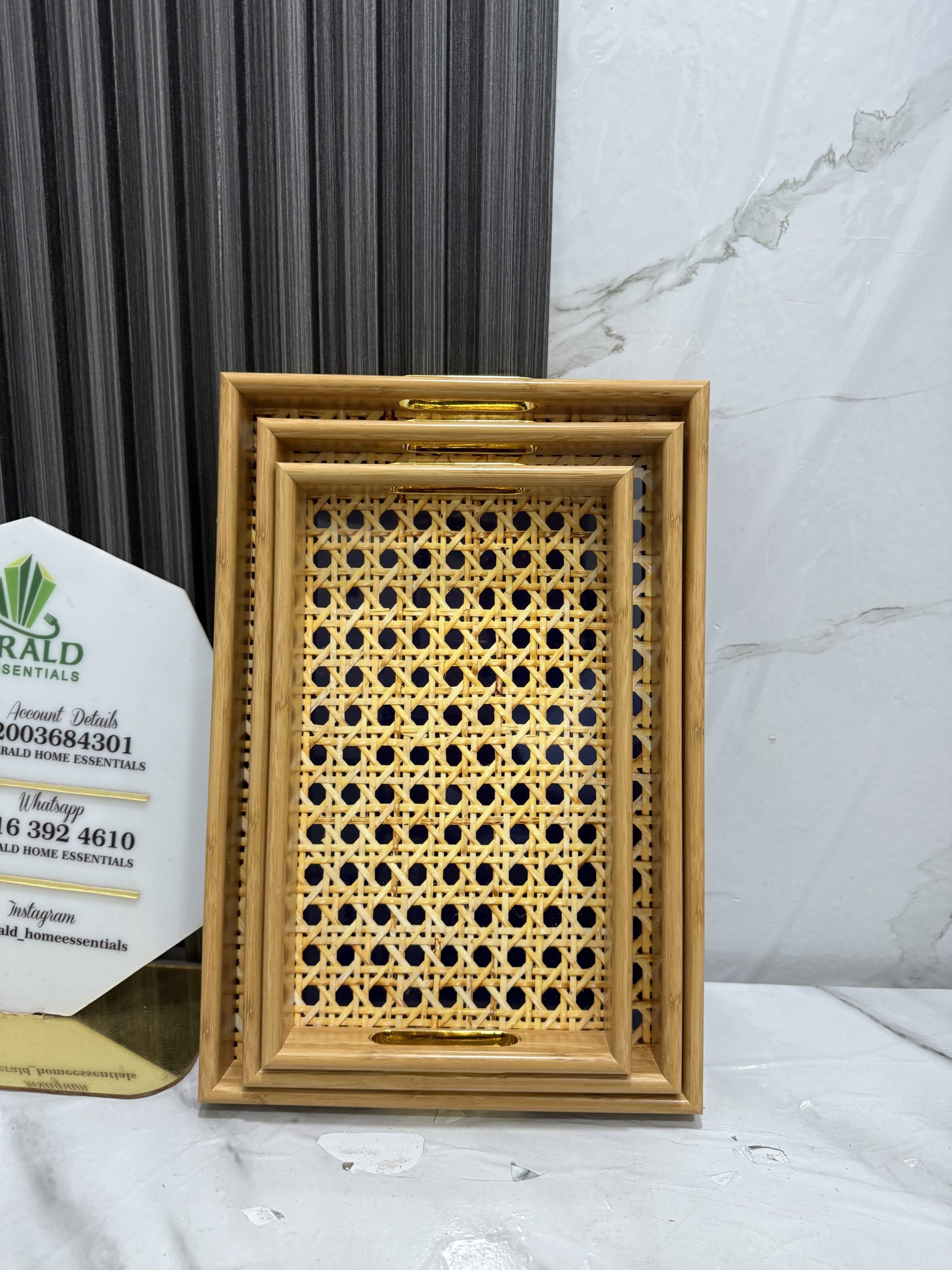 3pcs dotted bamboo serving tray