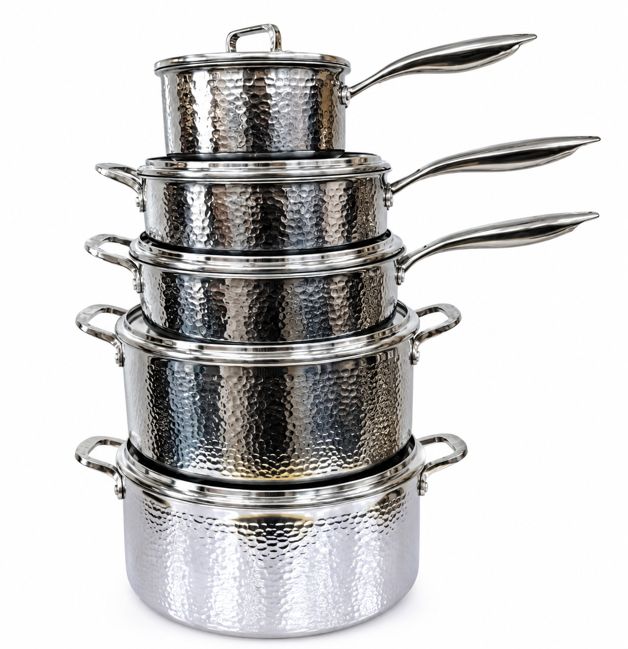 5pcs Uakeen hammered stainless steel pot set