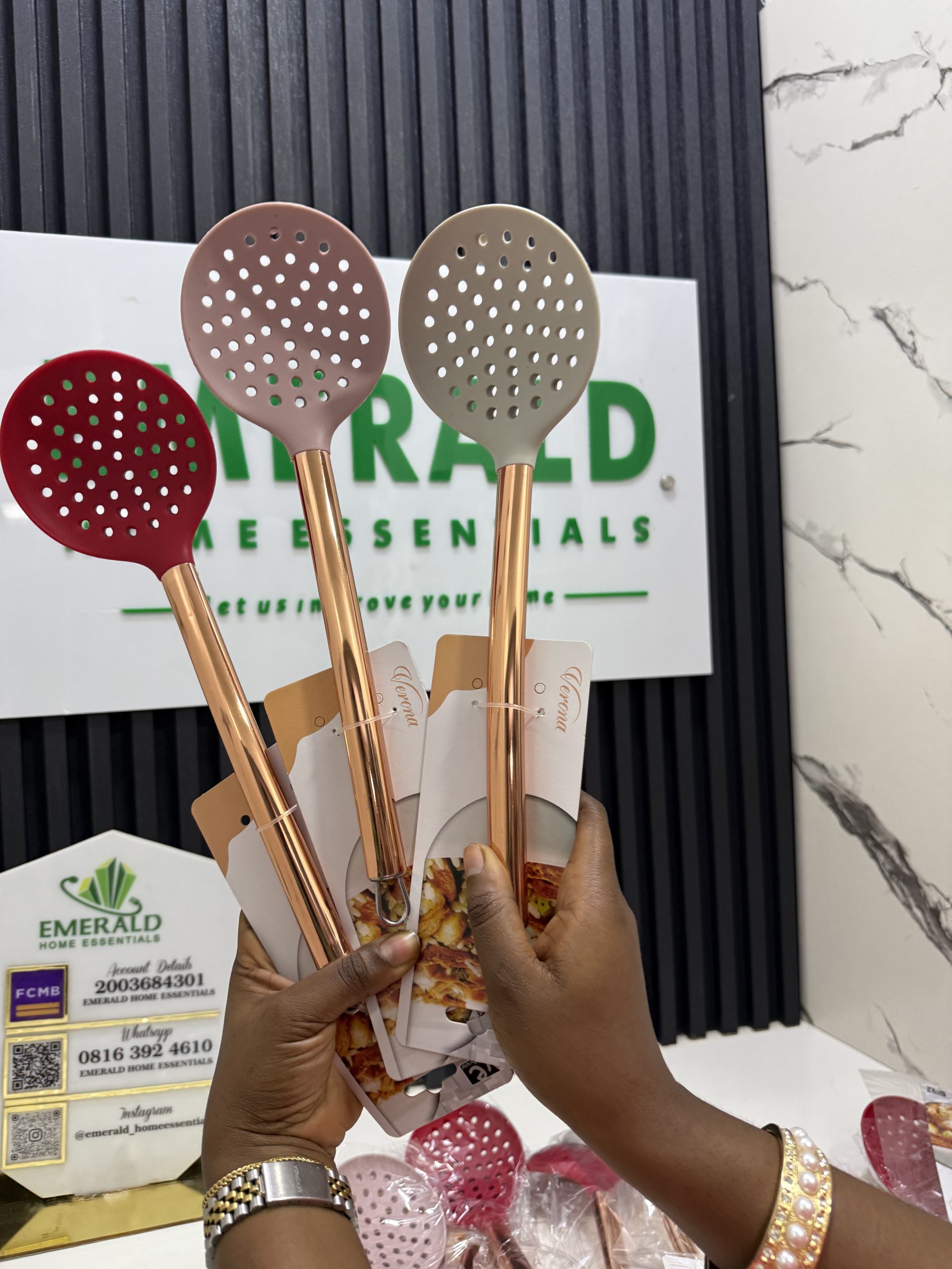 Silicone frying spoon with brass handle