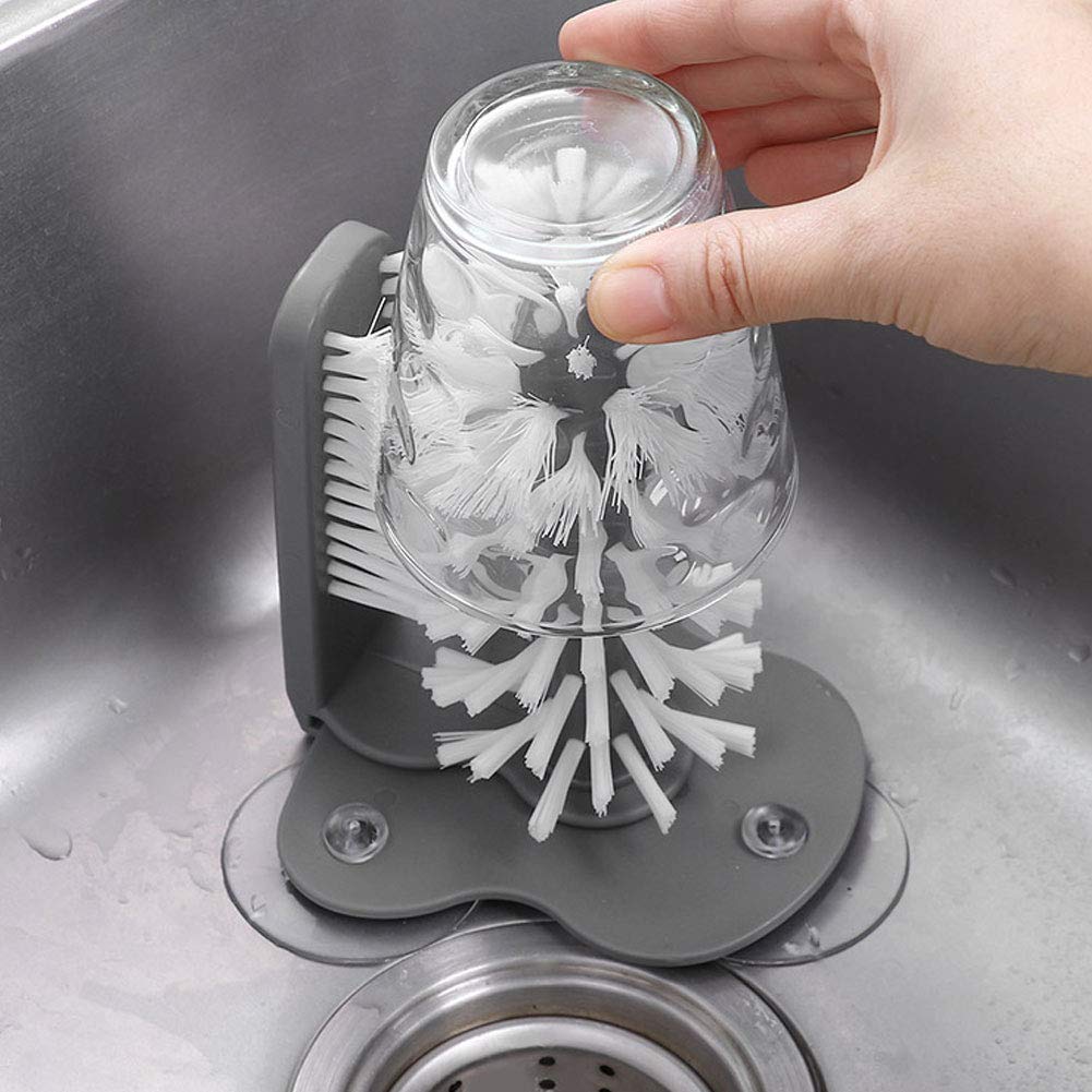 Glass cup cleaning brush with sink suctions