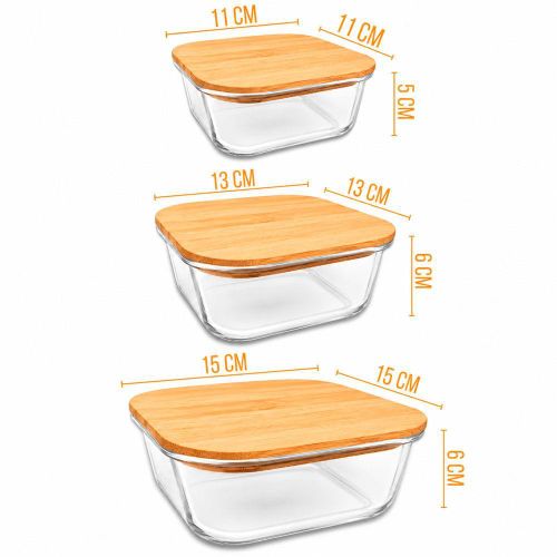 3pcs borosilicate glass food storage bowl set with wooden cover - Image 3