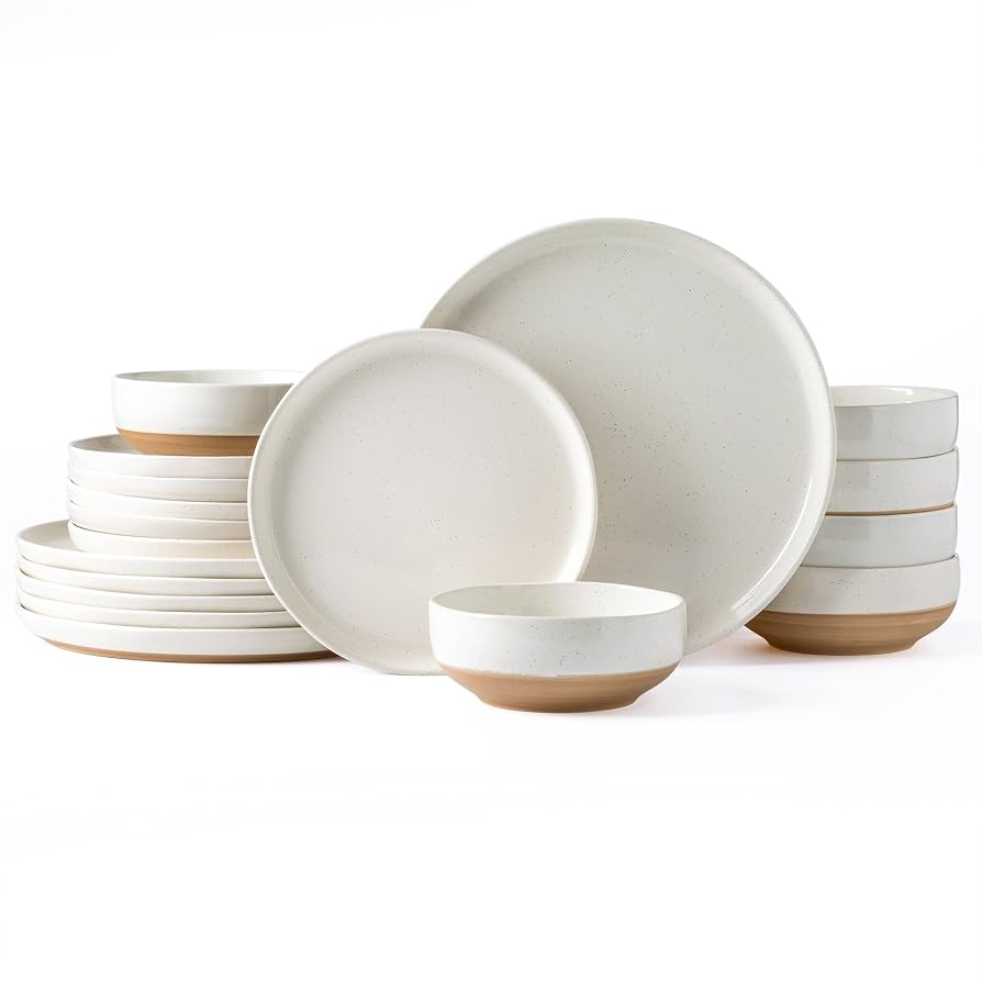 16pcs stoneware dinner set (white and beige mix)