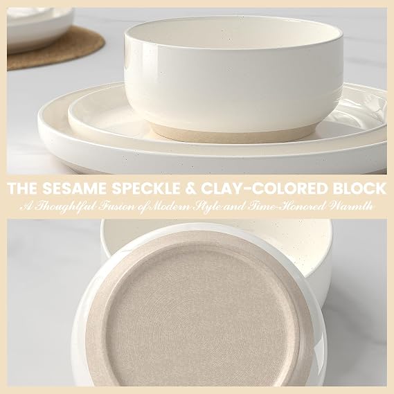 16pcs stoneware dinner set (white and beige mix) - Image 2